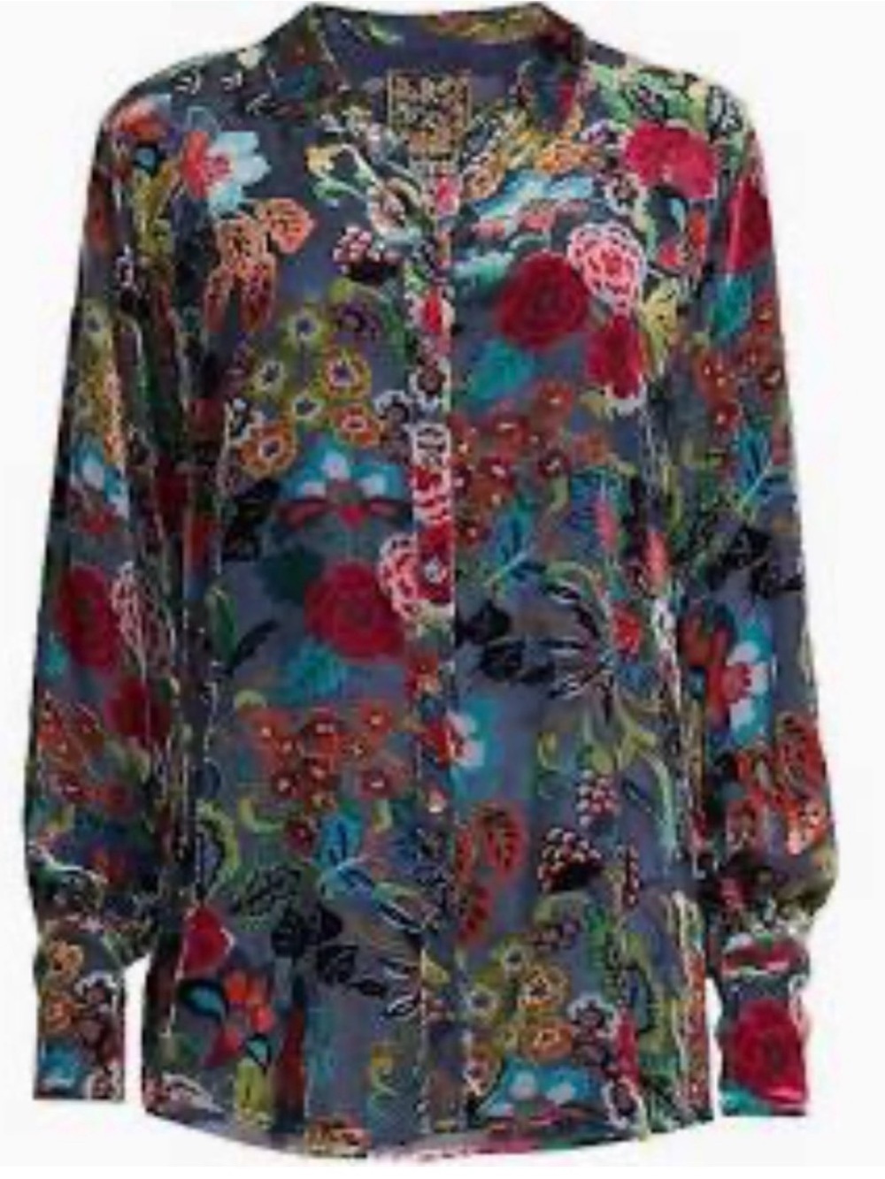 Johnny Was NWT Minto Velvet Burnout Yrene Blouse Colorful Silk Blend Size XXS - Picture 2 of 9